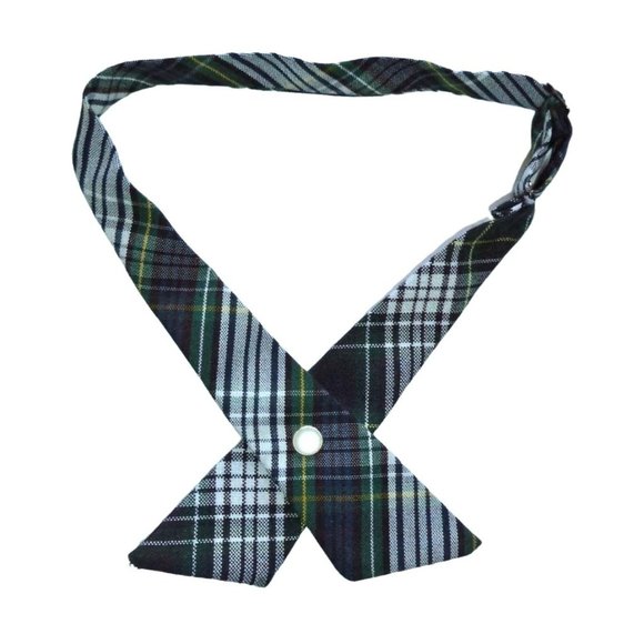 SHARP & DANDY Green Blue White Plaid Snap Neck Bow Tie Collar Retro Hipster - Picture 1 of 2